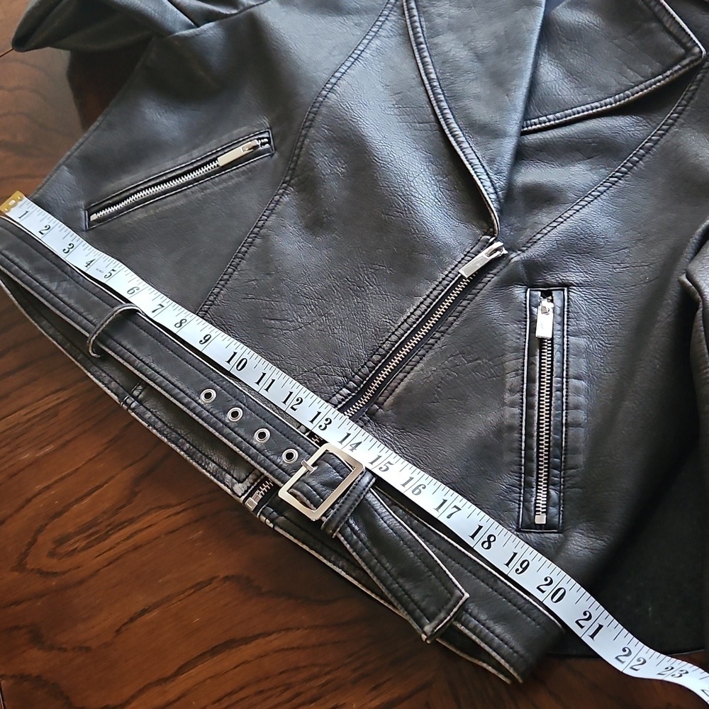 Zara Faux Leather Charcoal Grey Worn Effect Moto Jacket Size L - Picture 16 of 16